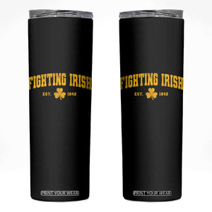 Fighting Irish Est 1842 Skinny Tumbler Vintage Varsity Sports Jersey Style Gold Shamrock