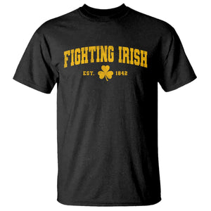 Fighting Irish Est 1842 T Shirt Vintage Varsity Sports Jersey Style Gold Shamrock