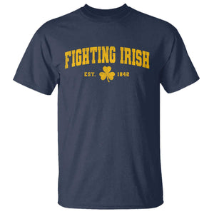 Fighting Irish Est 1842 T Shirt Vintage Varsity Sports Jersey Style Gold Shamrock