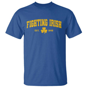 Fighting Irish Est 1842 T Shirt Vintage Varsity Sports Jersey Style Gold Shamrock