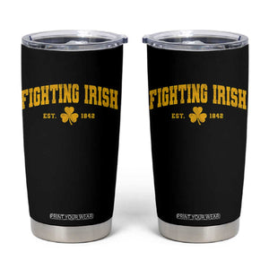 Fighting Irish Est 1842 Tumbler Cup Vintage Varsity Sports Jersey Style Gold Shamrock