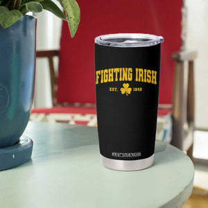 Fighting Irish Est 1842 Tumbler Cup Vintage Varsity Sports Jersey Style Gold Shamrock