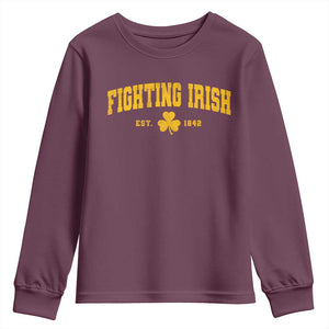 Fighting Irish Est 1842 Youth Sweatshirt Vintage Varsity Sports Jersey Style Gold Shamrock