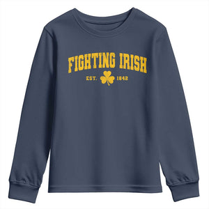 Fighting Irish Est 1842 Youth Sweatshirt Vintage Varsity Sports Jersey Style Gold Shamrock