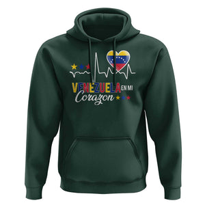 Venezuelan Pride Hoodie Venezuela En Mi Corazon Heartbeat Flag Star TS11 Dark Forest Green Print Your Wear
