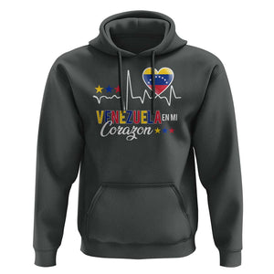 Venezuelan Pride Hoodie Venezuela En Mi Corazon Heartbeat Flag Star TS11 Dark Heather Print Your Wear