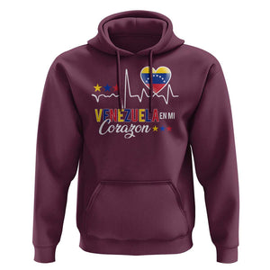 Venezuelan Pride Hoodie Venezuela En Mi Corazon Heartbeat Flag Star TS11 Maroon Print Your Wear