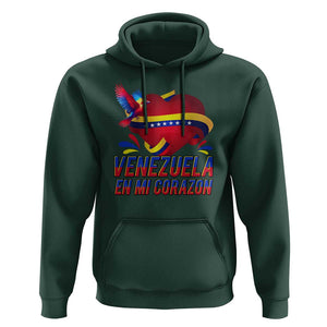 Venezuelan Pride Hoodie Venezuela En Mi Corazon Heart Flag Bird TS11 Dark Forest Green Print Your Wear