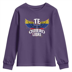 Venezuelan Pride Youth Sweatshirt Te Quiero Libre Venezuela Flag Wings TS11 Purple Print Your Wear