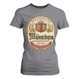 Oktoberfest Munchen Seit 1810 T Shirt For Women Deutschland German Beer Label Bavarian Lion Shield