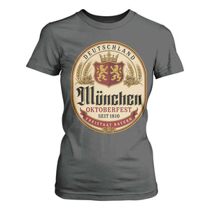 Oktoberfest Munchen Seit 1810 T Shirt For Women Deutschland German Beer Label Bavarian Lion Shield