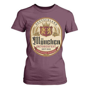 Oktoberfest Munchen Seit 1810 T Shirt For Women Deutschland German Beer Label Bavarian Lion Shield