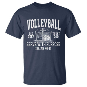 Christian Volleyball Dig Deep Trust God Serve With Purpose T Shirt Isaiah 40:31 Bible Verse Faith Sport TS11 Navy Print Your Wear