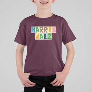 Harris Walz Supporter T Shirt For Kid Colorful Quilted Paper Pattern US Presidential Election TS11 Maroon Print Your Wear