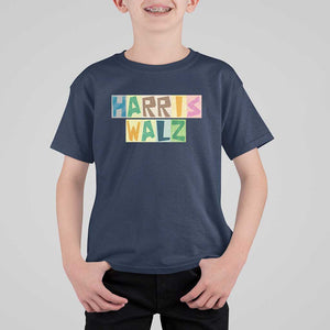 Harris Walz Supporter T Shirt For Kid Colorful Quilted Paper Pattern US Presidential Election TS11 Navy Print Your Wear