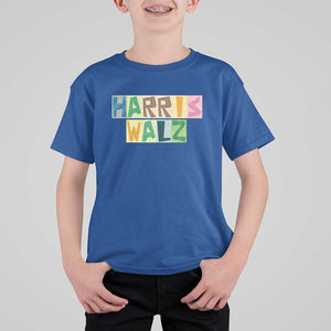 Harris Walz Supporter T Shirt For Kid Colorful Quilted Paper Pattern US Presidential Election TS11 Royal Blue Print Your Wear