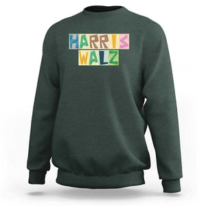 Harris Walz Supporter Sweatshirt Colorful Quilted Paper Pattern US Presidential Election TS11 Dark Forest Green Print Your Wear
