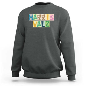 Harris Walz Supporter Sweatshirt Colorful Quilted Paper Pattern US Presidential Election TS11 Dark Heather Print Your Wear