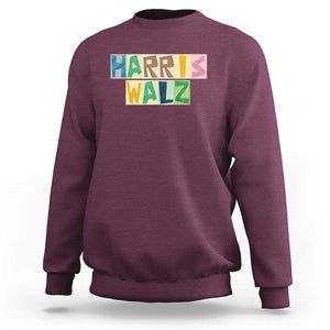 Harris Walz Supporter Sweatshirt Colorful Quilted Paper Pattern US Presidential Election TS11 Maroon Print Your Wear
