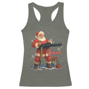 Christmas Santa Machine Gun Racerback Tank Top Behave Xmas Gun Lover TS11 Military Green Print Your Wear