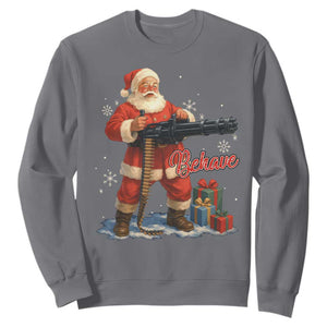 Christmas Santa Machine Gun Sweatshirt Behave Xmas Gun Lover TS11 Charcoal Print Your Wear