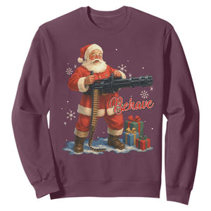 Christmas Santa Machine Gun Sweatshirt Behave Xmas Gun Lover TS11 Maroon Print Your Wear