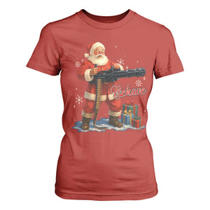 Christmas Santa Machine Gun T Shirt For Women Behave Xmas Gun Lover TS11 Red Print Your Wear