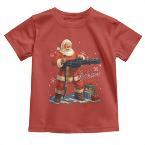 Christmas Santa Machine Gun Toddler T Shirt Behave Xmas Gun Lover TS11 Red Print Your Wear