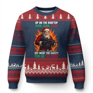 Funny Gun Xmas Ugly Christmas Sweater Up On The Rooftop Click Click Off Went The Safety For Ol St Nick TS11 Navy Red Print Your Wear
