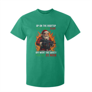 Funny Gun Christmas T Shirt For Kid Up On The Rooftop Click Click Off Went The Safety For Ol St Nick TS11 Irish Green Print Your Wear