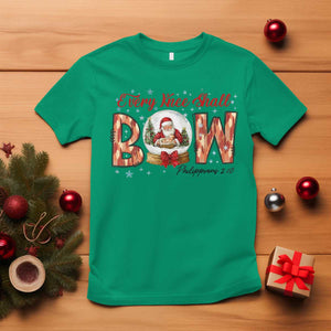 Every Knee Shall Bow T Shirt Santa Christmas Nativity Scene Bible Verse TS11 Irish Green Print Your Wear