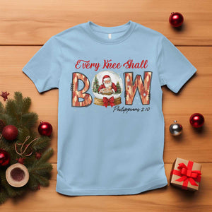 Every Knee Shall Bow T Shirt Santa Christmas Nativity Scene Bible Verse TS11 Light Blue Print Your Wear