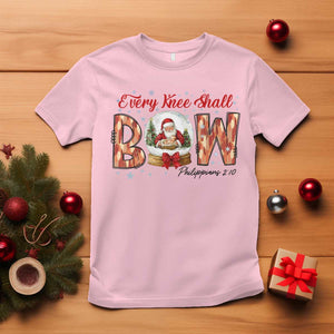 Every Knee Shall Bow T Shirt Santa Christmas Nativity Scene Bible Verse TS11 Light Pink Print Your Wear