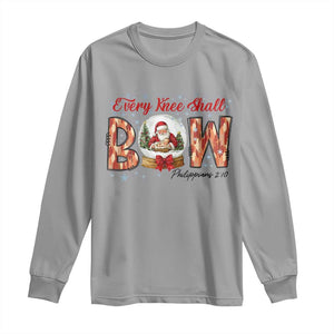 Every Knee Shall Bow Long Sleeve Shirt Santa Christmas Nativity Scene Bible Verse TS11 Sport Gray Print Your Wear