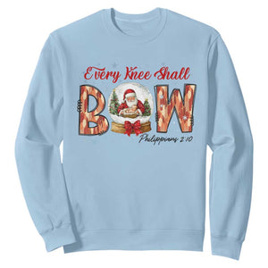 Every Knee Shall Bow Sweatshirt Santa Christmas Nativity Scene Bible Verse TS11 Light Blue Print Your Wear