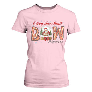 Every Knee Shall Bow T Shirt For Women Santa Christmas Nativity Scene Bible Verse TS11 Light Pink Print Your Wear