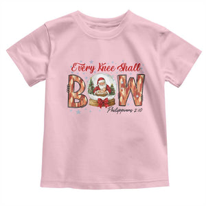 Every Knee Shall Bow Toddler T Shirt Santa Christmas Nativity Scene Bible Verse TS11 Light Pink Print Your Wear