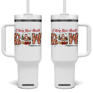 Every Knee Shall Bow Tumbler With Handle Santa Christmas Nativity Scene Bible Verse TS11 One Size: 40 oz White Print Your Wear