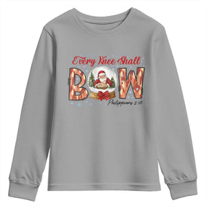 Every Knee Shall Bow Youth Sweatshirt Santa Christmas Nativity Scene Bible Verse TS11 Sport Gray Print Your Wear