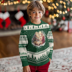 Christian Christmas Ugly Christmas Sweater Jesus I Am The Reason Santa I Am The Season TS11 Forest Green Beige Print Your Wear