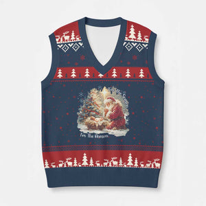 Christian Christmas V-Neck Knit Sweater Vest Jesus I Am The Reason Santa I Am The Season TS11 Navy Red Print Your Wear