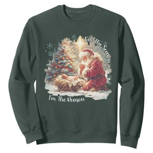 Christian Christmas Sweatshirt Jesus I Am The Reason Santa I Am The Season TS11 Dark Forest Green Print Your Wear