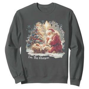 Christian Christmas Sweatshirt Jesus I Am The Reason Santa I Am The Season TS11 Dark Heather Print Your Wear