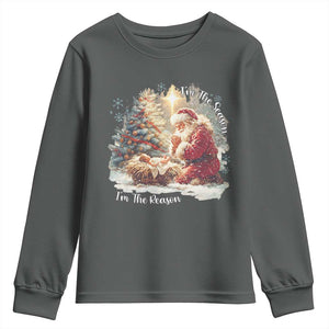 Christian Christmas Youth Sweatshirt Jesus I Am The Reason Santa I Am The Season TS11 Dark Heather Print Your Wear
