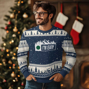 Funny Snowboard Ski Ugly Christmas Sweater I'm Easy Mountain Sign Retro Vintage TS11 Navy Beige Print Your Wear