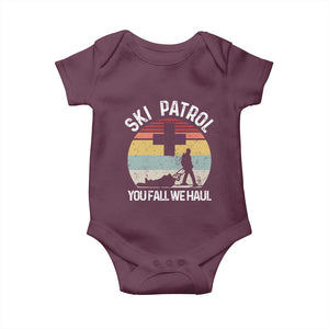 Ski Patrol You Fall We Haul Baby Onesie Funny Skiing Skier Winter Sport TS11 Maroon Print Your Wear