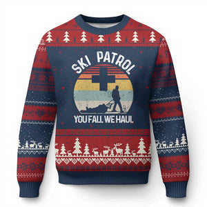 Ski Patrol You Fall We Haul Ugly Christmas Sweater Funny Skiing Skier Winter Sport TS11 Navy Red Print Your Wear