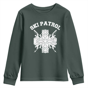 Ski Patrol Youth Sweatshirt Mountain Rescue Winter Slopes Skiing Snowboarding TS11 Dark Forest Green Print Your Wear