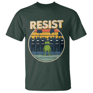 Frog Resist T Shirt Portland Frog Activist Protest Retro Sunset TS11 Dark Forest Green Print Your Wear