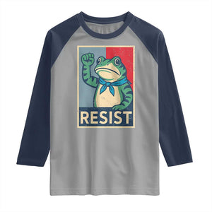 Frog Resist Raglan Shirt Portland Frog Raised Fist Poster Graphic TS11 Sport Gray Navy Print Your Wear